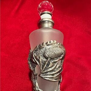 Glass Perfume Decanter Dauber With Pewter Dragon And Castle